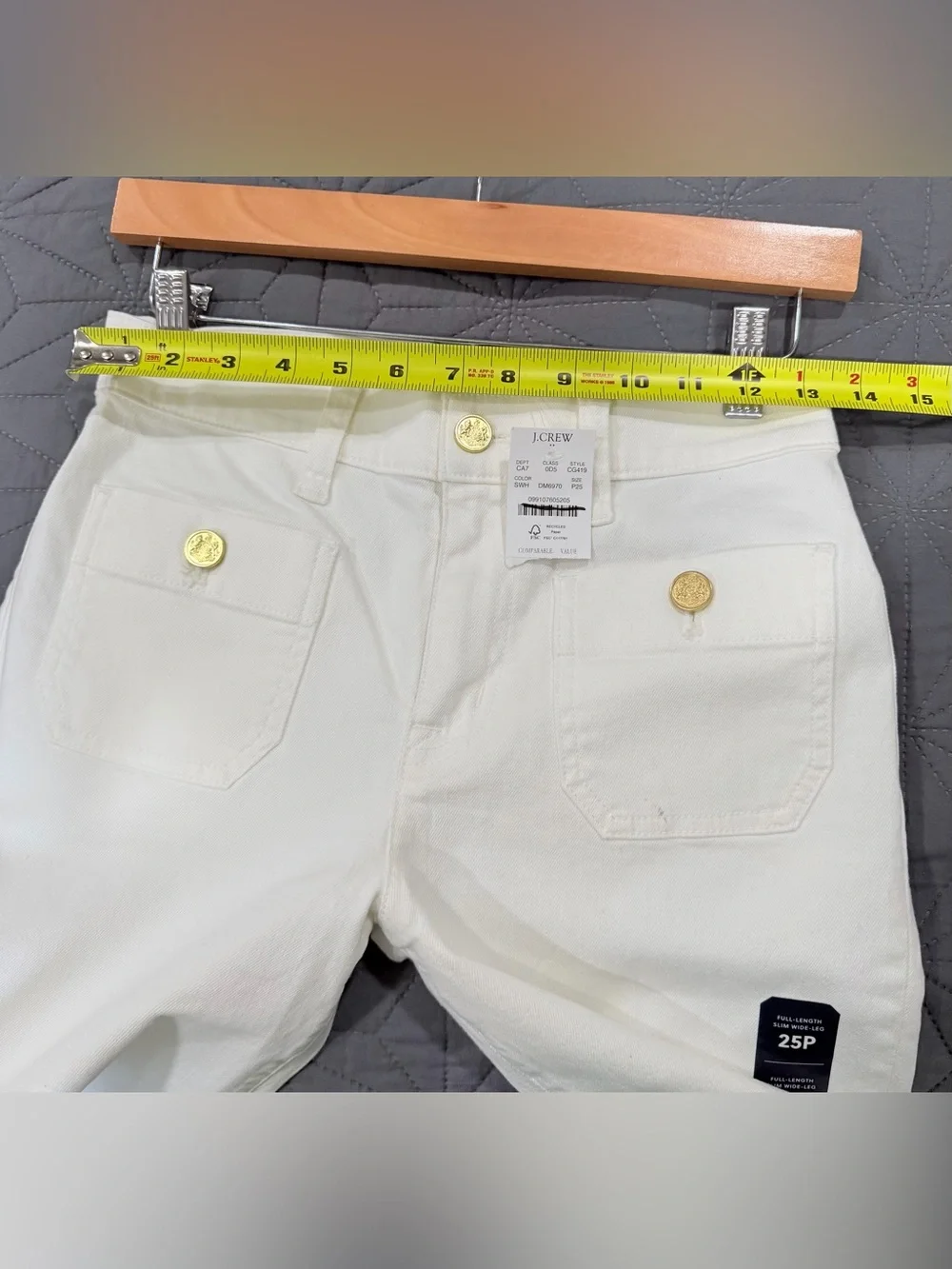 J. Crew High-Rise Wide-Leg Jeans in White with Gold Buttons